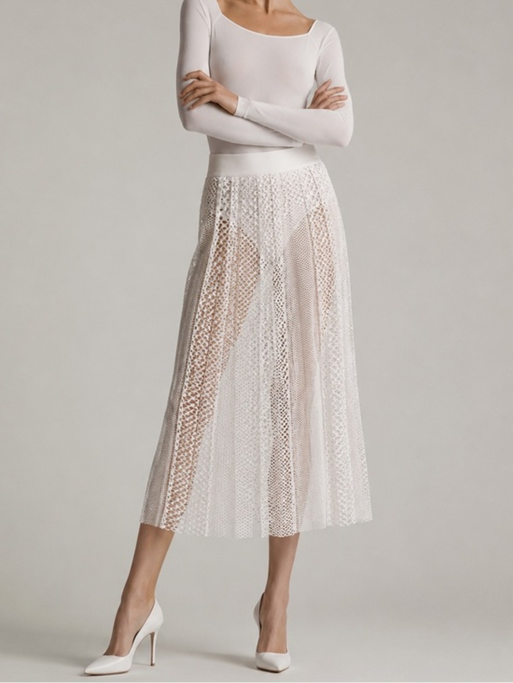 Wolford white fading net midi skirt L